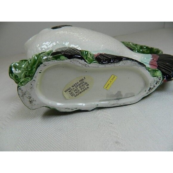 Vintage Tropical Fish Teapot Green/White Thin Made in Taiwan Seaweed Handle 7"H - Picture 13 of 15